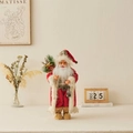 Traditional standing Santa Claus doll in red robe carrying gift sack and lantern ornament - Plaid Shirt / 45cm High