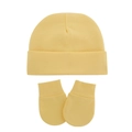 Yellow knit cotton baby hat and anti-scratch mittens set for newborn infants - Yellow (2-Piece Set)