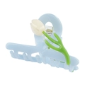 Detailansicht einer blauen Tulpen-Haarklammer aus Acetat mit weißem Blumendesign - 3# Tulpe Blau