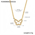 Detailed dimension guide for the butterfly zircon pendant necklace in gold finish - 40+5cm / Gold/White Zirconia