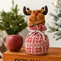 Détail du sac cadeau renne de Noël avec motifs de flocons tricotés et bois en peluche - Sac Renne Tricoté