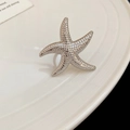 Detailed close-up of a silver starfish ring featuring unique textured dotted relief patterns - Starfish Open Ring / Silver Starfish Textured Style (8#)