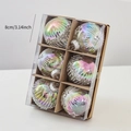 Set of 6 iridescent glass 8cm Christmas balls with white glitter star patterns - 6 Pcs Set / AB Color