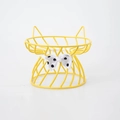 Yellow cat-eared metal pet bowl stand with polka dot bow decoration and wired design - Yellow Bowknot Stand