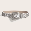Witte Y2K brede PU-lederen riem versierd met fonkelende steentjes en metalen klinknagels - Wit