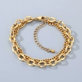 Detail of gold double-layer Cuban link bracelet with adjustable chain and pendant - Gold (KB210092-Z)
