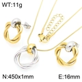 Juego de joyas bicolor oro y plata con círculos entrelazados collar y pendientes - Conjunto Bicolor (KS225036-KFC)