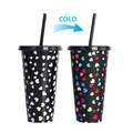 Black 710ml Halloween cold color changing straw cup with heart pattern transition - 701-800ml / Heart Pattern (Black)