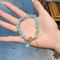 Blue sea sediment jasper beaded bracelet with orange accents and cartoon character charm - S020-blue My Melody Burst Flower Bracelet #sz085