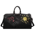 Borsa da viaggio in tela nera con graffiti colorati e tracolla regolabile - Nero