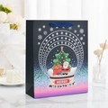 Schwarze Weihnachtstüte mit Weihnachtsmann und blauem Bandgriff im Festdekor - Weihnachtsbaum / Klein/Einzeln (18*8,5*24cm)
