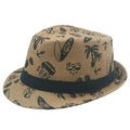 Khaki Sommerhut mit marineblauen Surf-Mustern und schwarzem Band für Sonnenschutz am Strand - 58cm / Khaki
