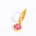 Pendientes dorados con gran piedra rosa redonda y pequeñas circonitas blancas brillantes - Julio (Rosa Fuerte)