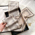 Pink silk skinny scarf with floral pattern and 100% silk label in a premium gift box - Gray Beige Small Floral