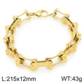Polished gold bone-shaped link bracelet in stainless steel, 215x12mm with lobster clasp - Large Size All Gold (KB207232-Z)