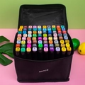 80 colors dual-tip marker set organized in a black carrying bag on a fresh background - 80 Colors with Base