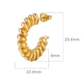 Detailed size specifications for 18K gold plated croissant dome hoop earrings - Spiral Texture C-Shape Style(MS-133 Gold)
