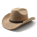 Cappello Fedora classico in finta pelle scamosciata cammello con tesa larga e fibbia - Cammello