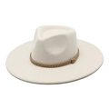 Dettaglio del cappello fedora crema con una fascia decorativa in corda intrecciata marrone - M (56-58cm) / Beige