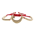 Adjustable gold star and moon bracelet with red woven cord and zircon pendants - Moon Star with Red Rope