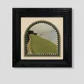 French vintage landscape art painting with a black embossed textured square frame - Coastal Landscape (24Y60231)