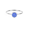 Polished silver stainless steel ring featuring a round disc paved with bright blue stones - US5 / March Light Blue - Steel Color