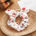 Christmas reindeer pattern scrunchie with rabbit ear bow on a rustic tray - Rabbit Ears Style / Christmas White Snowflake