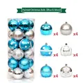 Set di 24 palline di Natale blu e argento con motivi di fiocchi di neve e glitter - Blu & Argento
