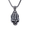 Gothic schedelhanger ketting in antiek zilveren afwerking met reliëf en vierkante schakels - Vintage Schedel Stijl (E0305)