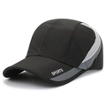 Lightweight black mesh sports cap with breathable grey side panels and sports print - Adjustable / Black