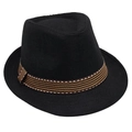 Dettaglio del cappello fedora nero con trama intrecciata e nastro decorativo a righe - Nero