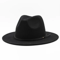 Classic black wool fedora hat with a thin leather band and a gold metallic rivet accent - One Size 58cm Circumference / Black