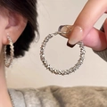 Orecchini a cerchio in argento con trama intrecciata e stile minimalista unico - 7# Cerchio Argentato con Trama Intrecciata (Silver Earring Post)