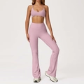 Conjunto de yoga rosa con top deportivo en V y leggings acampanados para fitness - S / Sujetador + Pantalones Acampanados / Púrpura Rosa
