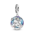 Dettaglio charm in argento S925 con silhouette in cristallo di ragazza e cane e scritta - Ciondolo Compagno D'amore (PAC1343)