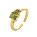 Titanium steel ring in golden finish featuring square and teardrop green zircon stones - Open Size 7 / August