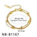 Detailed view of 18K gold-plated double snake chain bracelet with length specifications - Double Layer Snake Chain (NB-B1167)