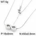 Silver infinity symbol necklace with adjustable snake chain and 18x8mm pendant detail - Steel Color Necklace (KN290511-Z)