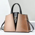 Minimalistische Tasche mit Krokodilmuster, Patchwork-Design und Metall-Kugelschloss - Khaki
