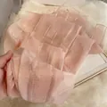 Pink silk wool scarf with metallic gold stripes and light translucent texture - Pink