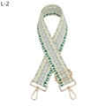 Detail of adjustable geometric diamond pattern bag strap with gold metal buckles - L-2 Green Light Blue / Gold Buckle