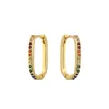 Oval gold plated hoop earrings featuring vibrant rainbow gemstone inlay craftsmanship - Rectangle Rainbow Zirconia Gold Style (F894金色彩锆)