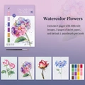 Watercolor floral painting kit with four flower cards, paint sheets, and a brush - Watercolor Floral