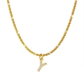 Gold-plated letter F pendant necklace with pavé cubic zirconia on snowflake chain - Letter Y / Gold