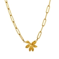 Vintage golden flower pendant necklace with elegant paperclip chain in a polished finish - XLE-2-1 Necklace - Gold