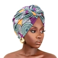 Ethnic turban hat with vibrant purple and orange circular dot prints and elastic fit - One Size / Green