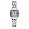 Silver square quartz watch with Roman numerals and stainless steel link bracelet - Small / Silver White