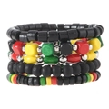 Handmade multilayer elastic wooden bead bracelet in red, yellow, green and black colors - Reggae Style Black Red Yellow Green (44)