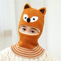 Cozy orange knitted fox hood scarf with ears for kids' winter warmth and wind protection - One Size / Fox Yellow