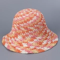 Macro detail of multi-colored hand-woven sun hat with textured colorful wave pattern - M(56-58cm) / Orange